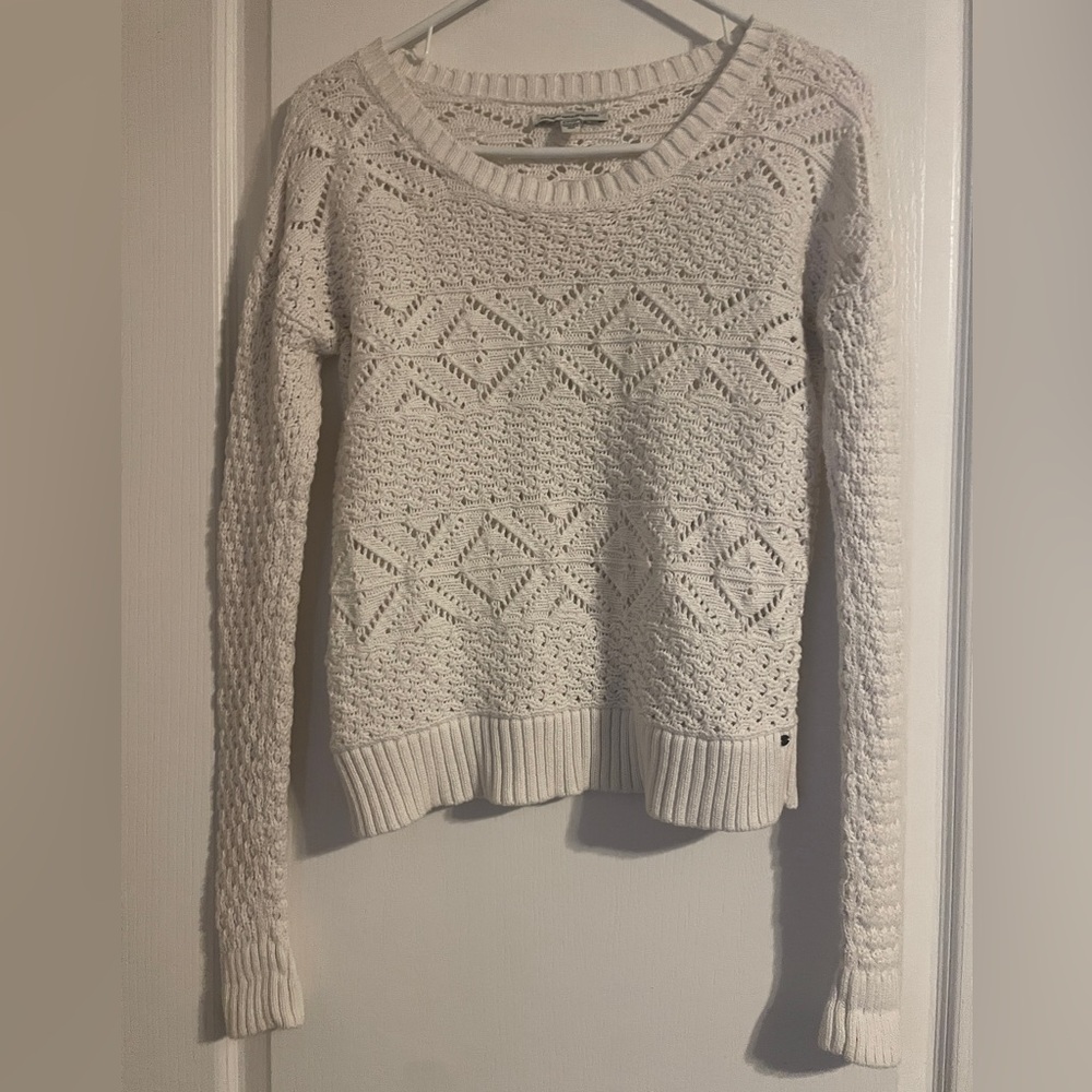 American Eagle Outfitters Cream Fair Isle Cable Knit Sweater S Preppy Y2K Basic